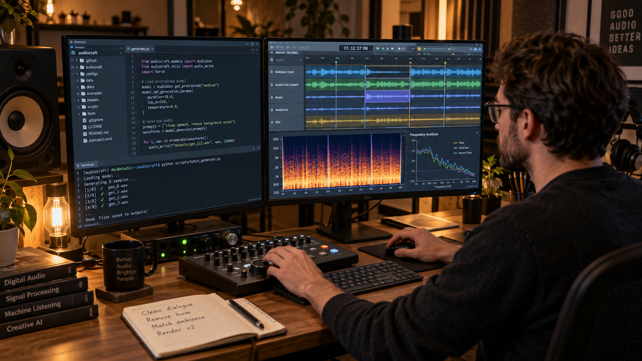 Mastering engineer's hands on analog mastering console with rotary controls